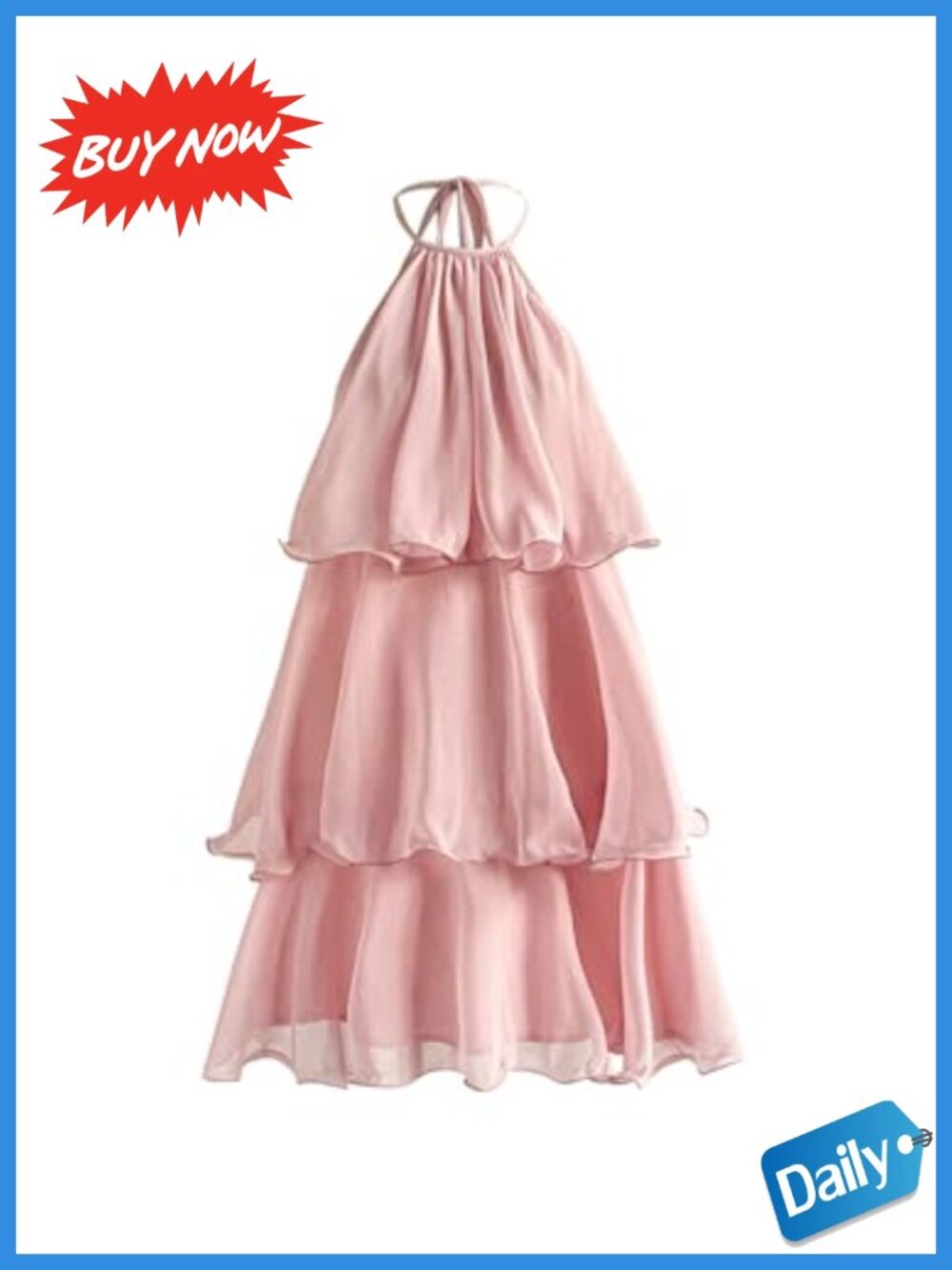 Chiffon Tiered Ruffle Halter Mini Dress Tie Backless A Line Sleeveless